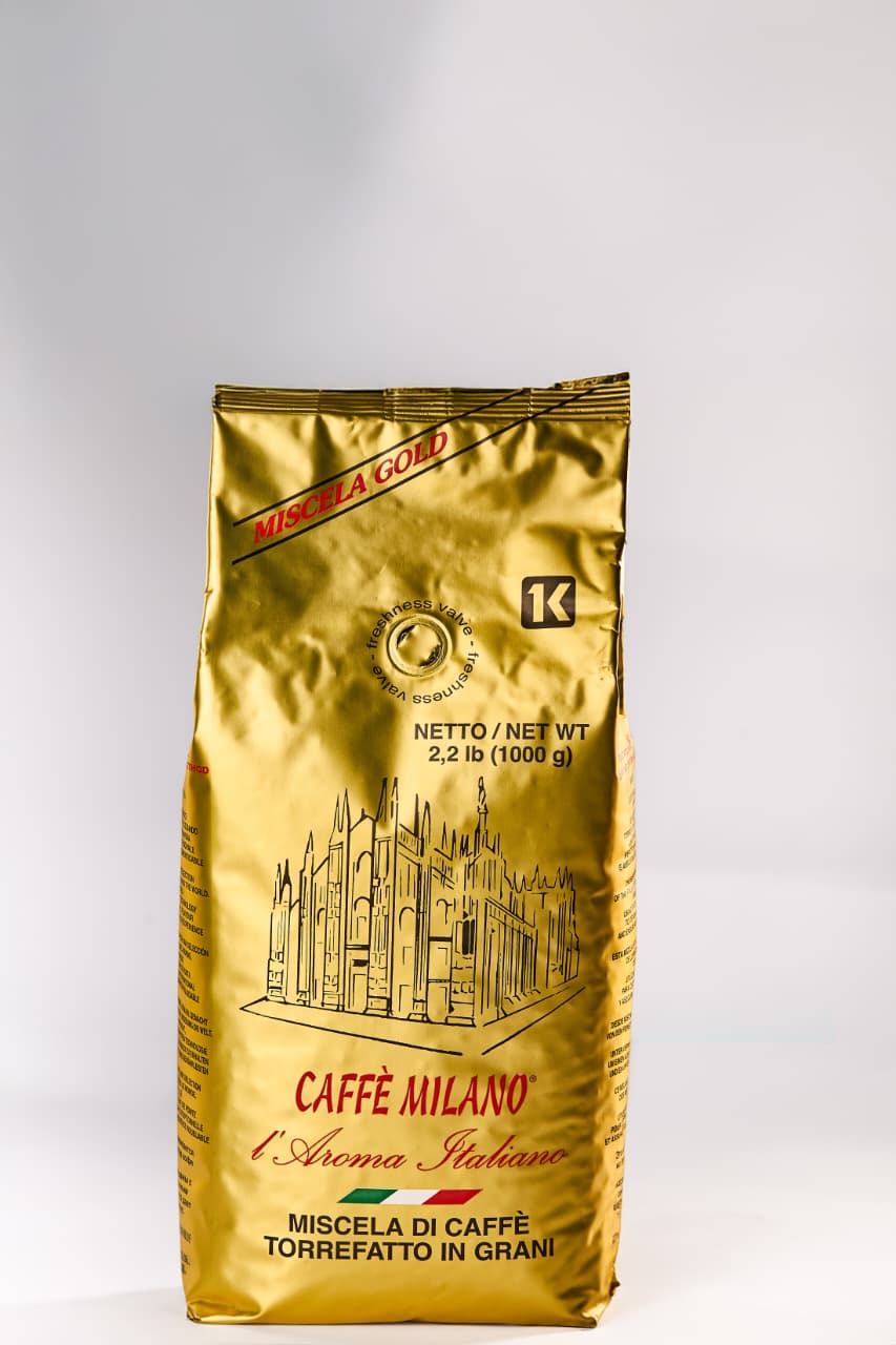 Caffe Milano Aroma Italiano Gold 80% Arabica 20% Robusta Whole Espresso Beans 1Kg